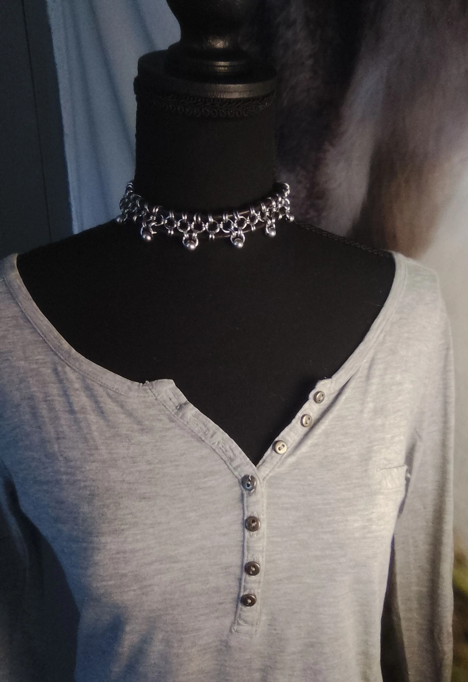 Choker neckline leather and Japanese chainmail unisex necklace – photo 2